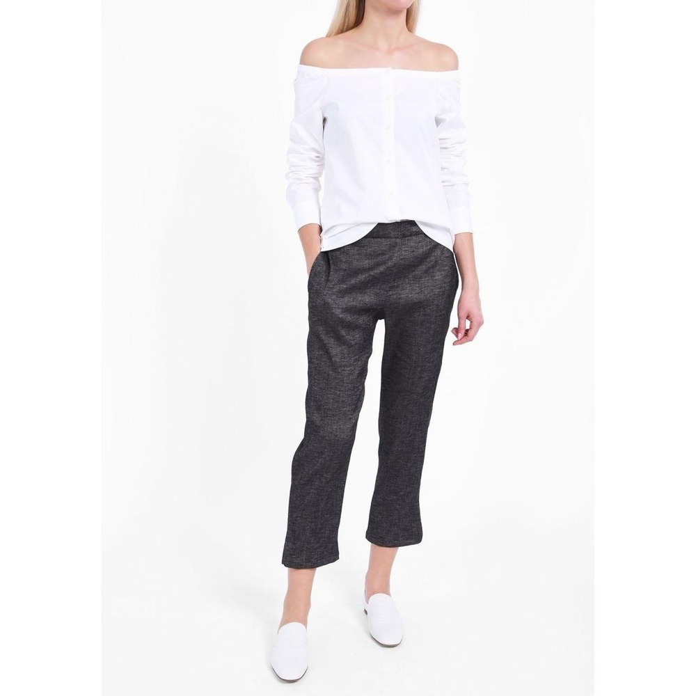 Theory Thorina Tierra Wash Linen Cropped Pants Black White NWT Size 0 4 $285